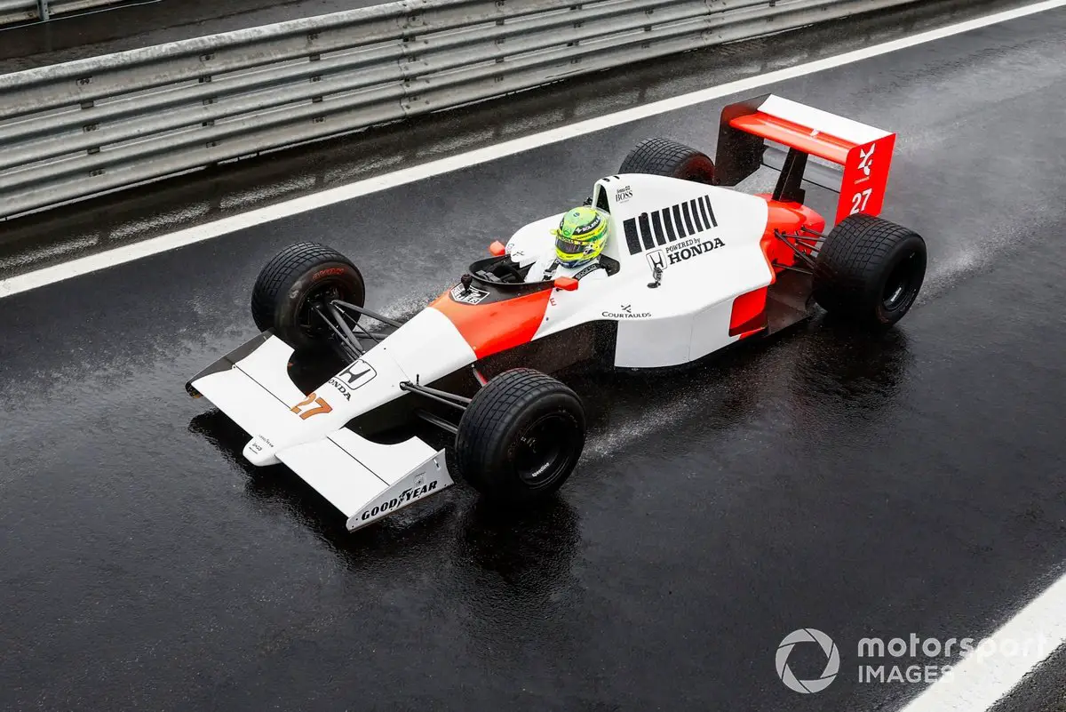 Ayrton Senna's McLaren MP4/5B driven by Lewis Hamilton