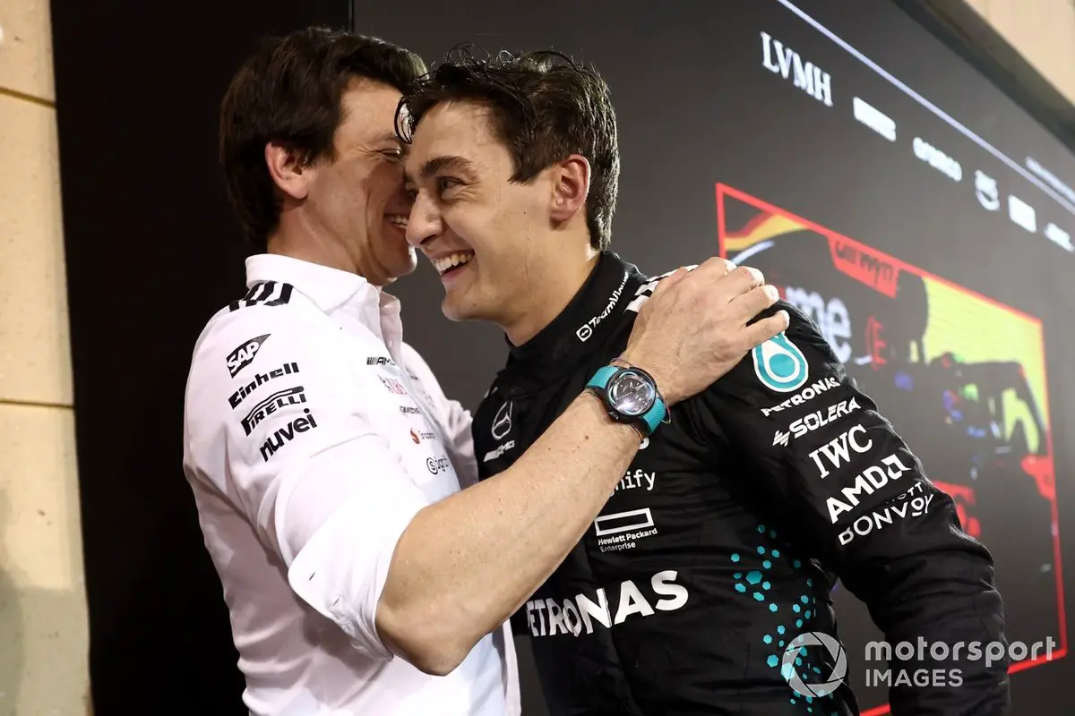 George Russell with Toto Wolff at Mercedes
