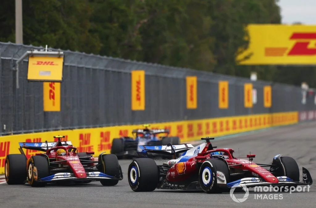 2021 Formula 1 Race: Charles Leclerc (Ferrari) vs Lewis Hamilton (Ferrari) & Carlos Sainz (Williams)