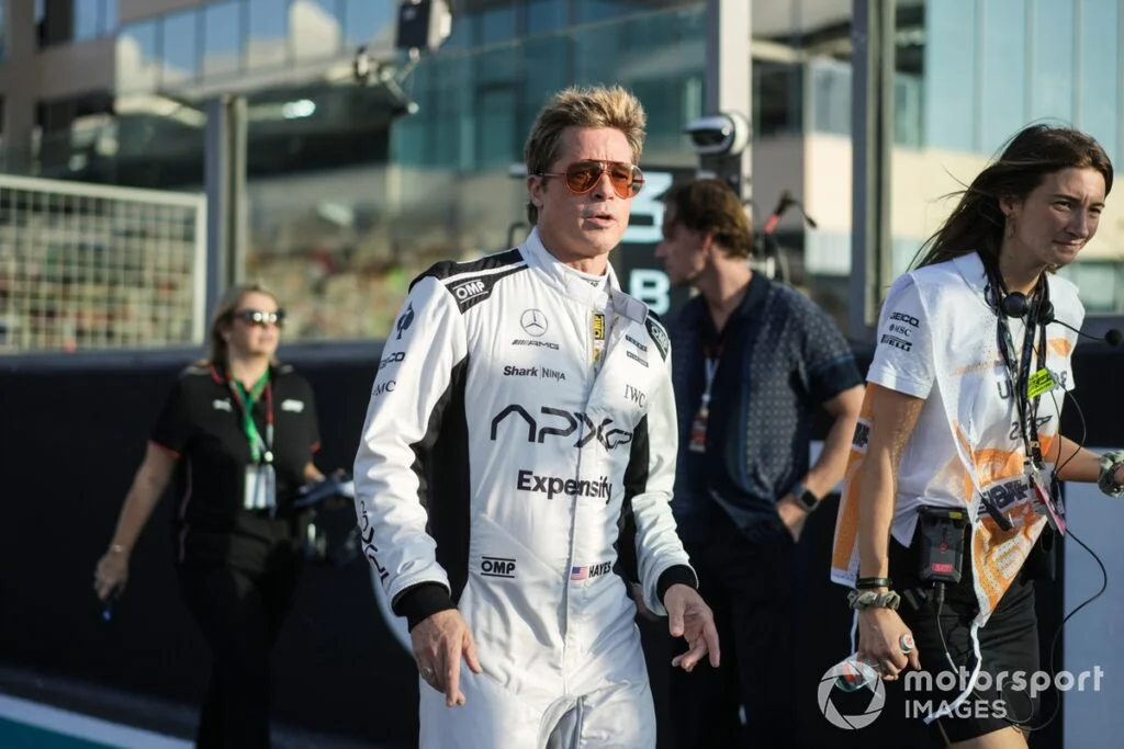 Brad Pitt Filming F1 Movie on Set