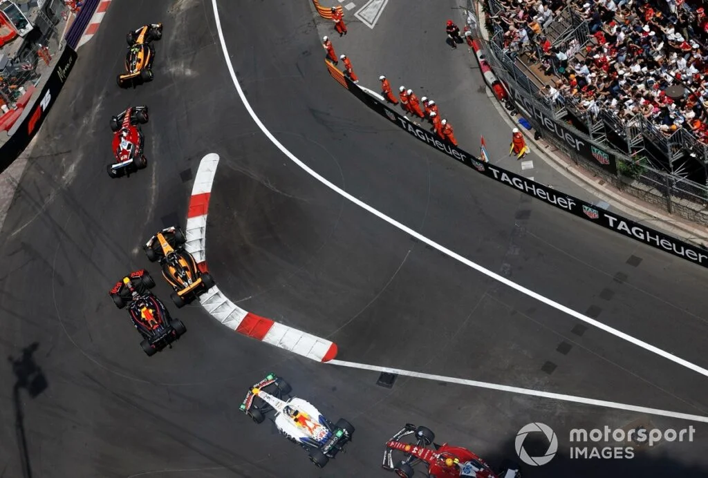 Charles Leclerc (Ferrari), Lando Norris (McLaren), Oscar Piastri (McLaren), Max Verstappen (Red Bull Racing), Isack Hadjar (Racing Bulls Team)
