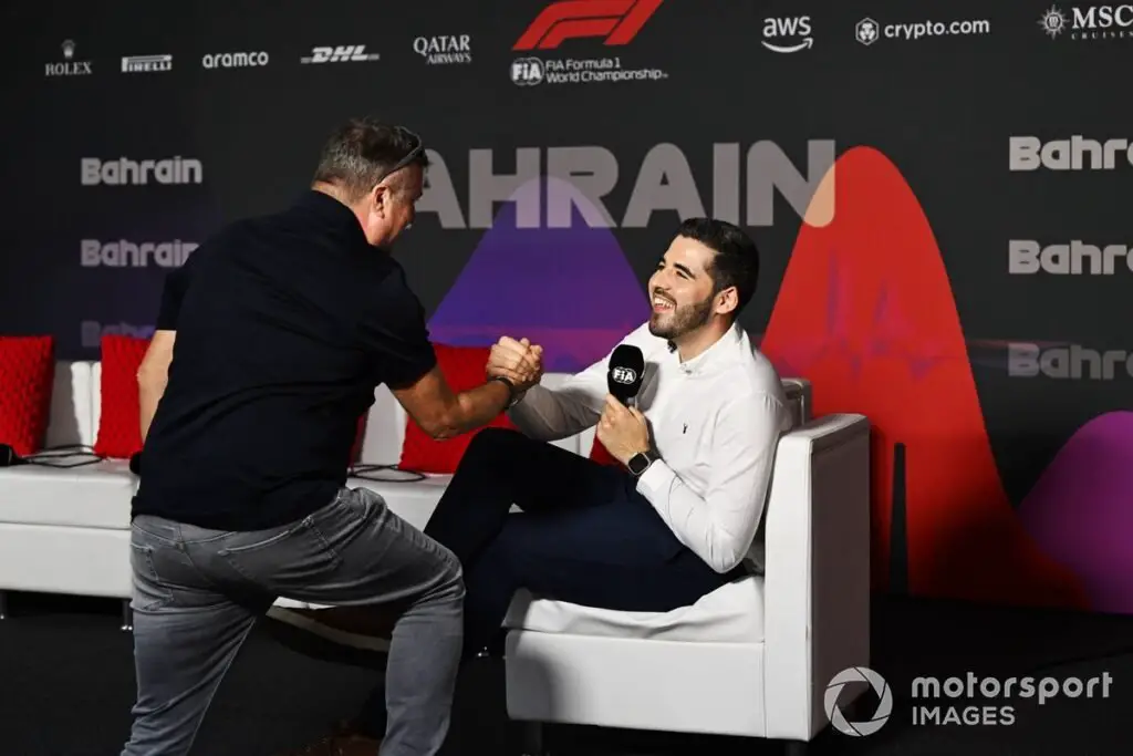 David Croft (Sky F1) Greets Harry Benjamin (FIA Press Conference Host)