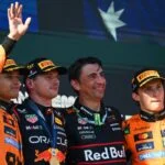 Lando Norris (McLaren), Oscar Piastri (McLaren) versus Max Verstappen (Red Bull Racing)