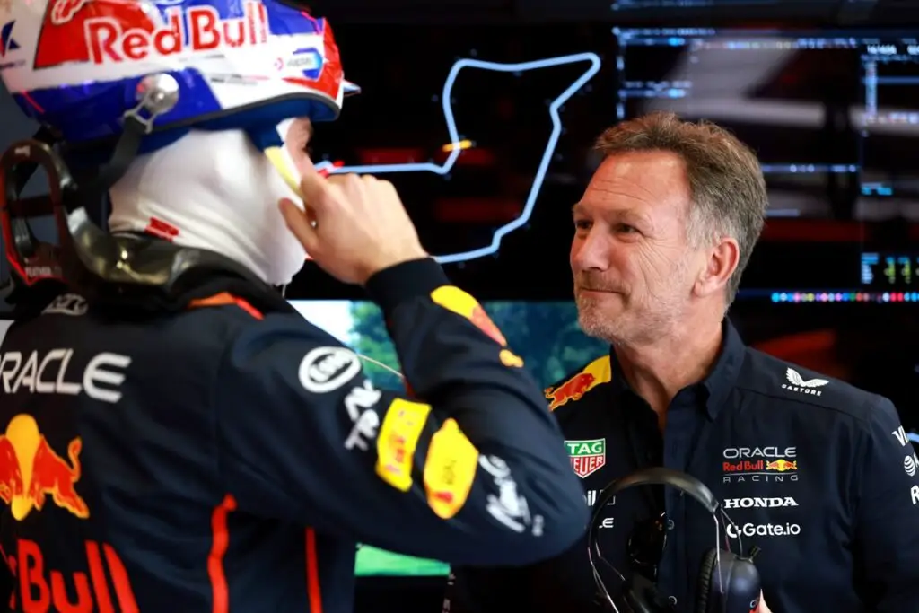 Red Bull Racing's Christian Horner and Max Verstappen