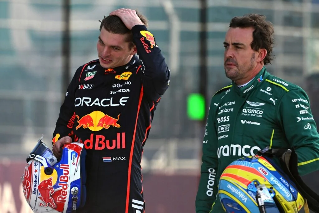 Red Bull Racing's Max Verstappen vs. Fernando Alonso in Aston Martin Racing